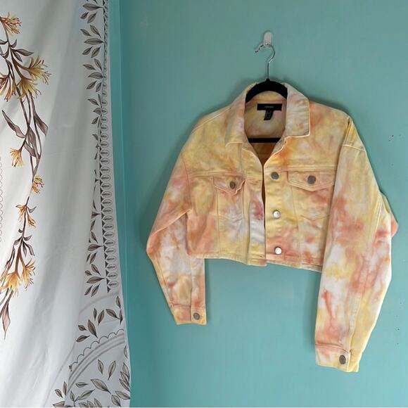 F21 Forever 21 Colorful Cropped Denim Tie Dye Jacket - Picture 15 of 15